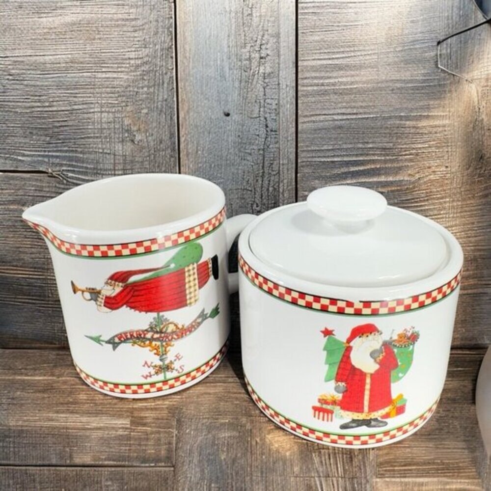 Sakura Magic Of‎ Santa Ceramic Sugar Bowl And Creamer Set Debbie Mumm Stoneware